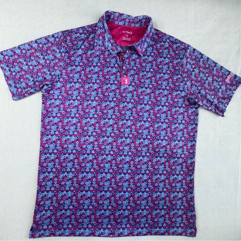 Bogey Bros Golf Polo Shirt LG - Purple and Blue Patterned Shirt